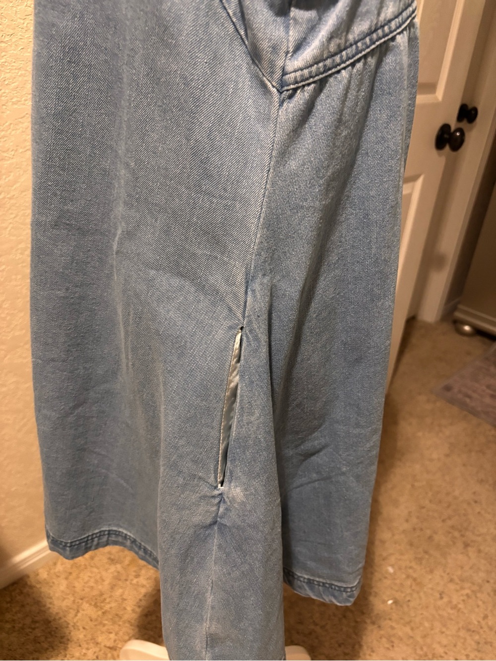 Sleeveless Light Wash Denim Dress with Back Cutout and side pockets - Picture 7 of 7